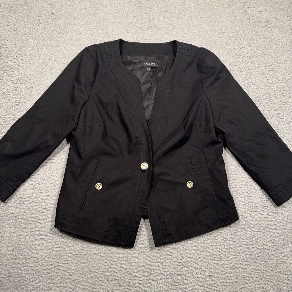 Talbots Blazer Jacket Black Gold Buttons Career Grace Fit Lined Size 14‎